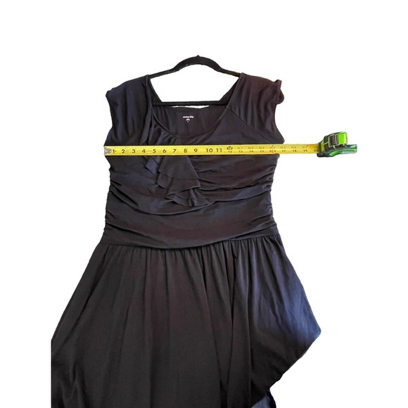 Garnet Hill Small Piazza Black Jersey Knit Dress Front Ruffle Ruched Side - Picture 7 of 10